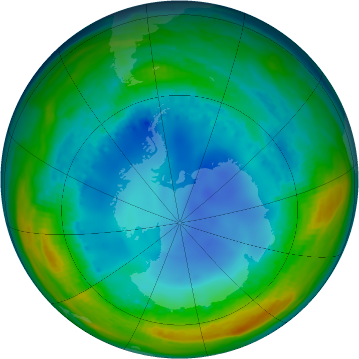 Antarctic ozone map for 29 July 1992